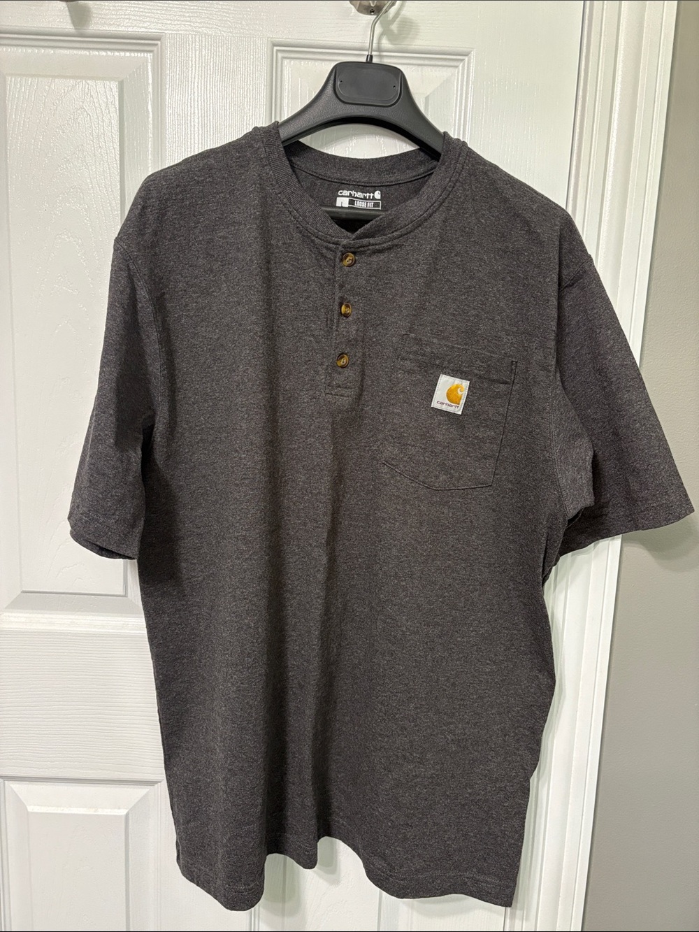 Carhartt Men’s Charcoal Short-Sleeve Henley Pocket Tee